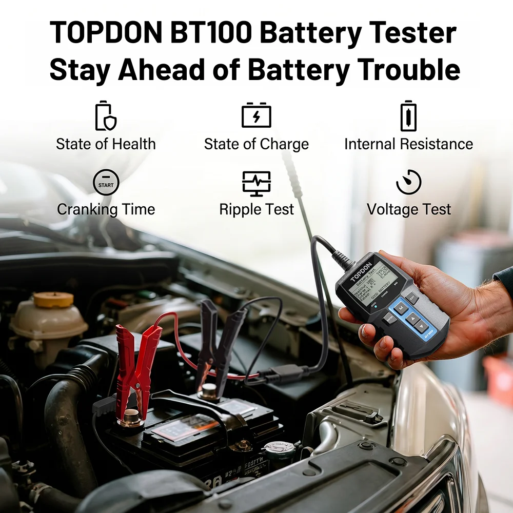 TOPDON BT100 Battery Tester 12V Car Digital Automotive Diagnostic Battery Tester Analyzer Vehicle Cranking Charging Scanner Tool view 2