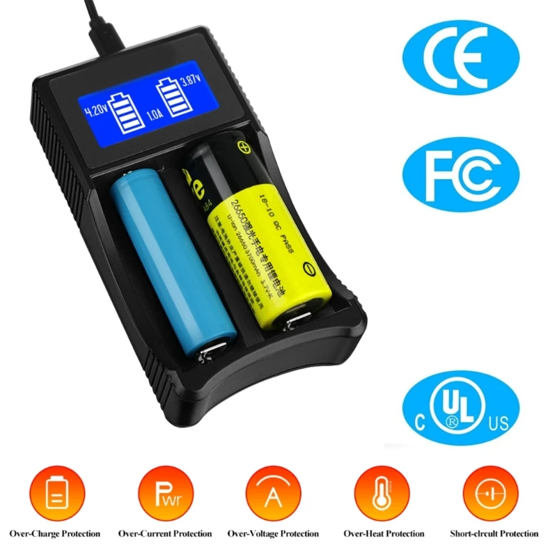 LCD Display Universal Battery 2-Slot for 26650 25500 22650 22650 18650 18490 Fast & Efficient Charging Solution