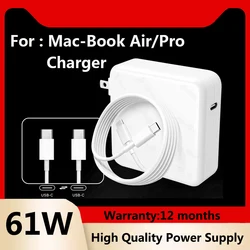 61W Mac Book USB C Laptop Charger For Macbook Air A2337 Macbook Pro A2338 A1706 A1708 M1 M2 Smart Chip USB C Power Adapter