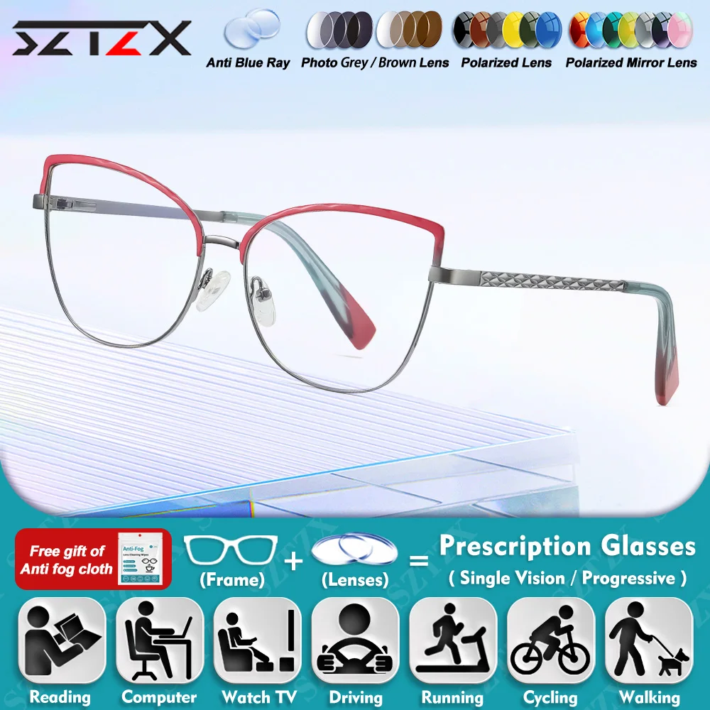 SZTZX-gafas Retro con montura de ojo de gato para mujer, anteojos de oficina con prescripción para miopía, montura grande de dos colores, gafas progresivas antirayos azules