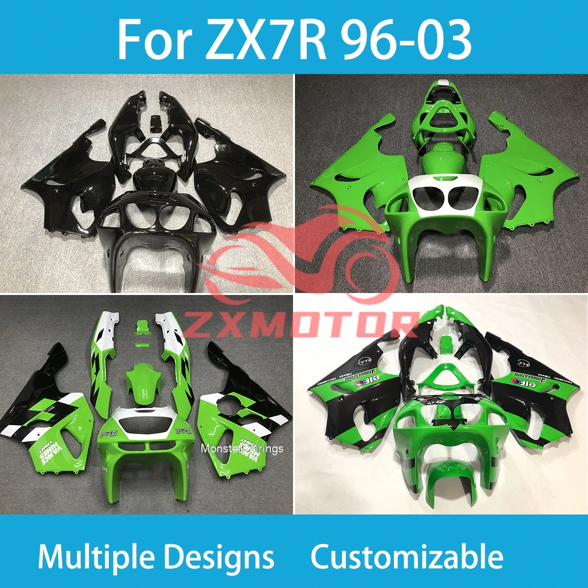 ZX-7R 96 97 98 99 00 01 02 03 Fairing Kit for Kawasaki ZX7R 1996-2003 Customizable Motorcycle Accessories Shell Fairings New