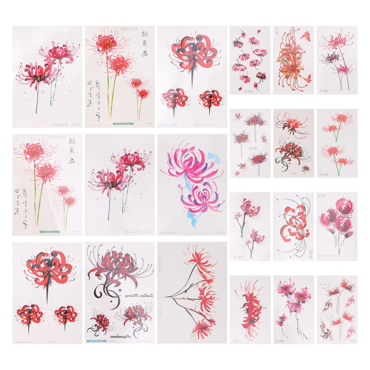 

21 шт. временных цветочных татуировок-наклеек, наклейки с цветами, боди-арт, безопасные для детей, долговечные, стойкие