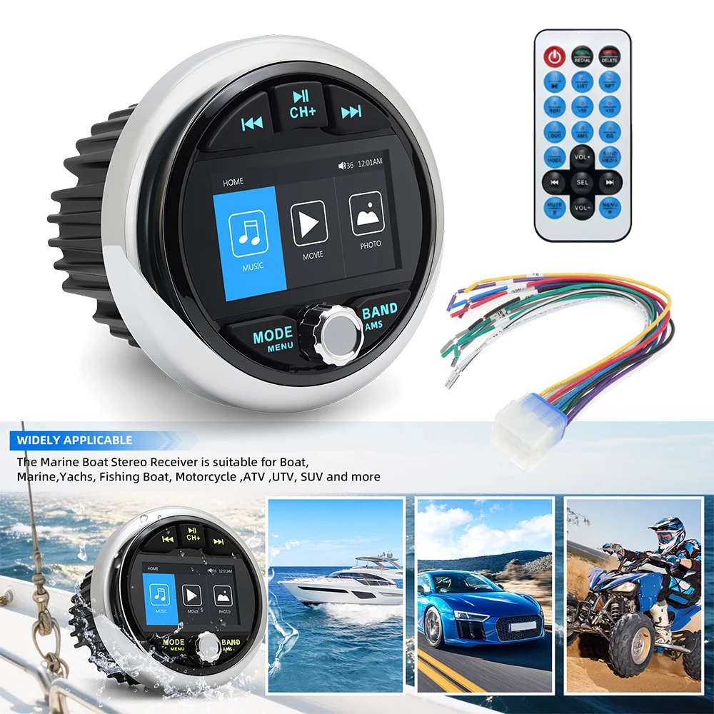 

Boat Radio Media Player Marine Stereo MP5 Waterproof FM AM Digital Media Audio Player for ATV UTV SPA RZR Bluetooth-compatible