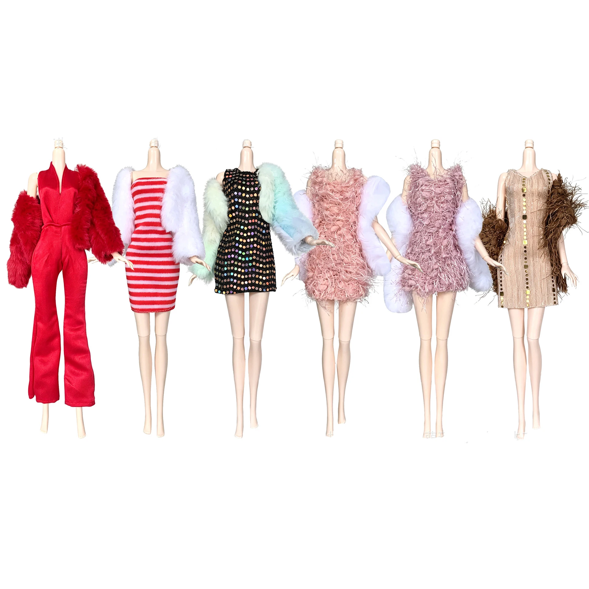 1/6 Doll Clothes Accessories Red Classic Jumpsuit+Plush Coat/Black Sequin Dress+Colourful Coat For 30cm Babi Supermodel Doll