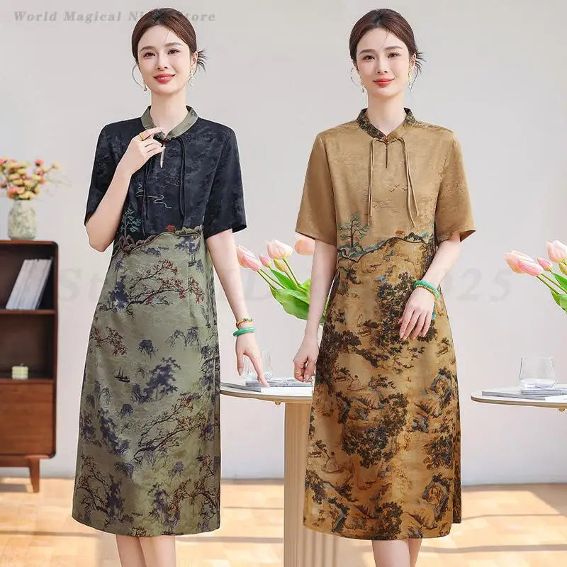 

Ципао трапециевидной формы с принтом в стиле ретро, новый улучшенный китайский стиль, традиционное свободное повседневное платье Cheongsam, большой размер 4XL, новинка Qipaos