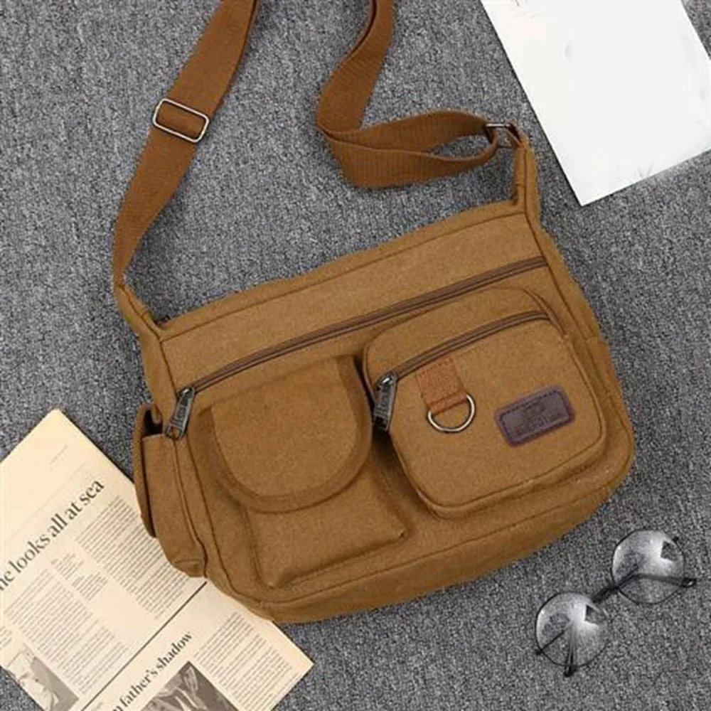 حقائب ساع للرجال على الطراز الكوري بسعة كبيرة وحقيبة كروس من القماش متعددة الوظائف مع جيب بلون سادة وحقيبة مربعة بسيطة #1
