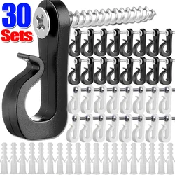 1/30Sets Q Shape Hanger Hook with Screw Multi-Purpose Windproof Ceiling Metal Hook Home Wall Mounted String Light Hanging Holder