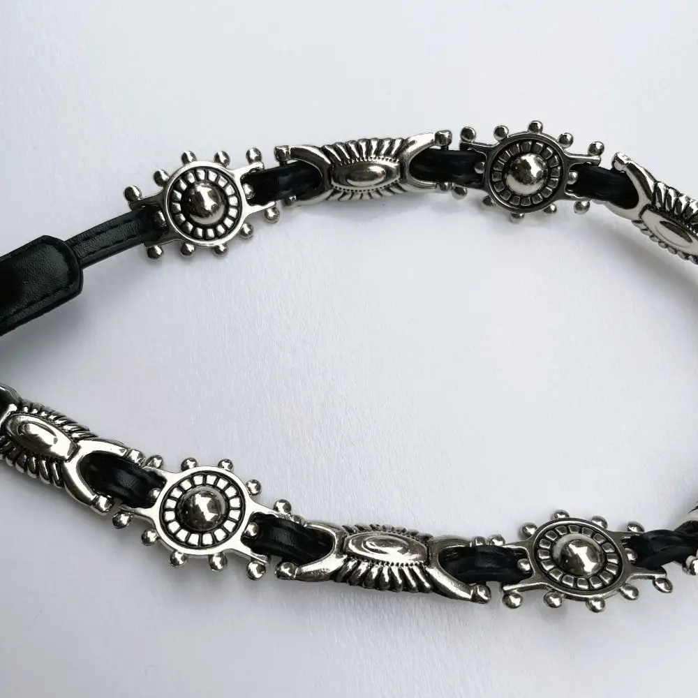 Personality Y2K Metal Carved Belts Spicy Girl Thin Bohemian Style Belts Exaggerated PU Leather Ethnic Style Waistband Women