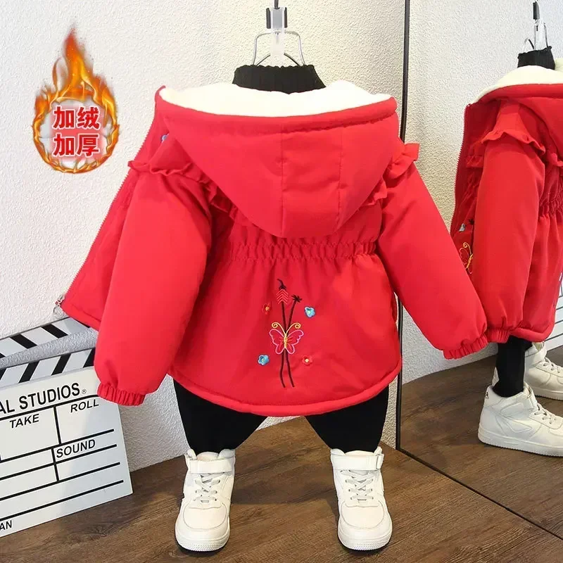 1-8 Years Baby Girls Coat Fur Collar Hooded Kids Jacket Parkas Girl Autumn Winter Thick Warm Children Windbreaker Girl Outerwear