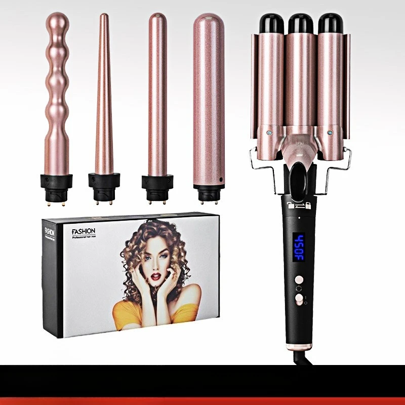Multifunctional 5 in 1 Detachable Interchangeable Barrel Hair Curler LCD Display Smart Styling Tool