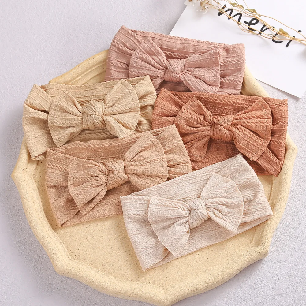 3 Stück Einfarbige Schleifen-Baby-Stirnbänder Weiche Elastische Nylon Neugeborenen-Turban-Kopfbedeckungen Kinder Haaraccessoires