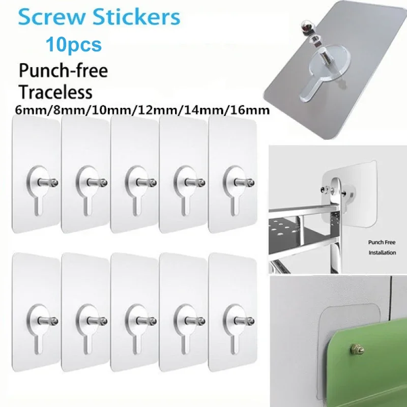 

10Pcs Punch Free Screws Hanger Non-Marking Screw Stickers Wall Hooks Invisible Picture Hanging Kitchen Bathroom Hooks