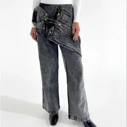 Jeans per donna pantaloni Casual a vita alta pantaloni dritti in Denim tinta unita 2023 autunno donna nuovo Y4166