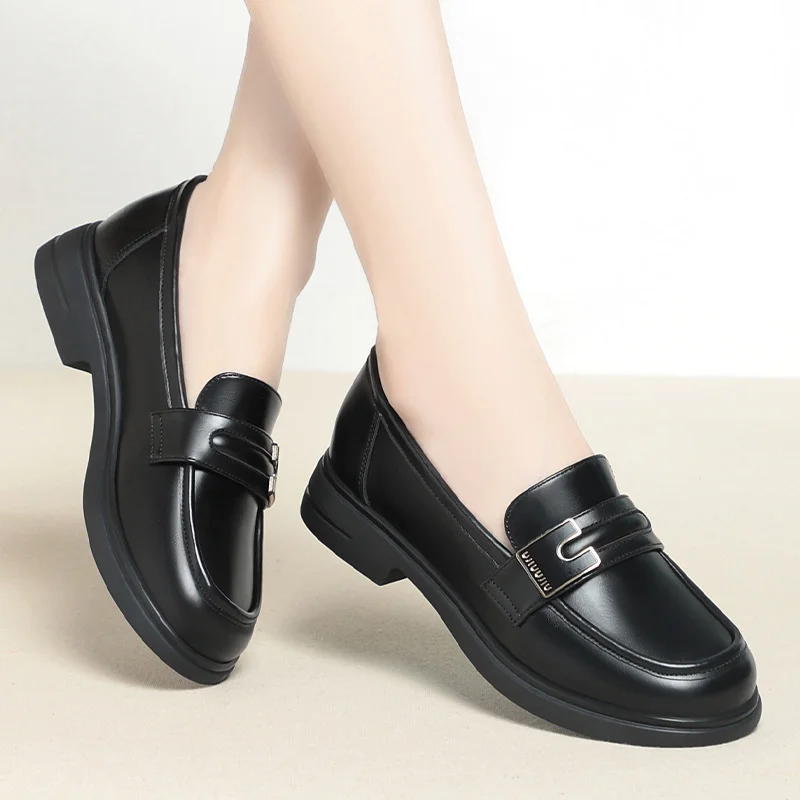 Spring Casual Woman Soft Single Shoe Shallow Mouth Black Flats Oxfords All-Match Round Toe Platform British Style Loafers