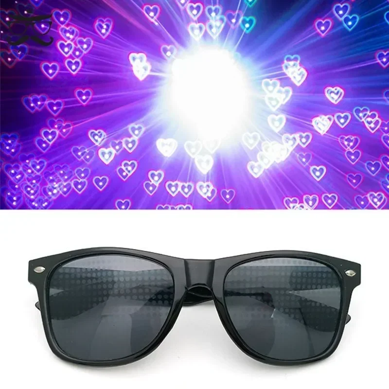 Fun Sunglasses Fireworks Glasses Diffraction Heart Special Effects Optical Mirror Dance Party Light Show Sunglasses