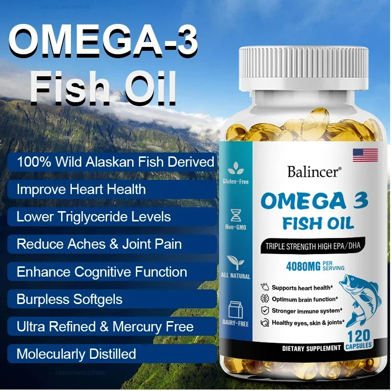 Fish Oil, Dietary Supplement, Omega-3, Supports Heart Health Brain Skin Joints Immune & Eyes, 4080mg, 120 Rapid Release Softgels