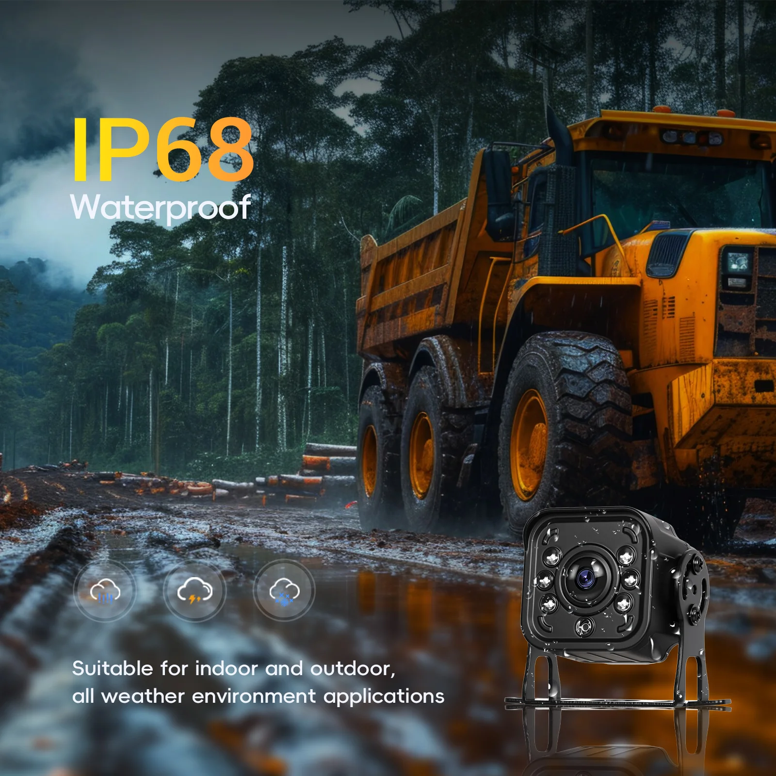 Podofo Kabelloser Auto-Monitor mit 720P Rückfahrkamera, Auto-Backup, IP68 Wasserdicht, BSD Manueller Fokus, Punkt-Warnung für Auto und LKW – Detail 4