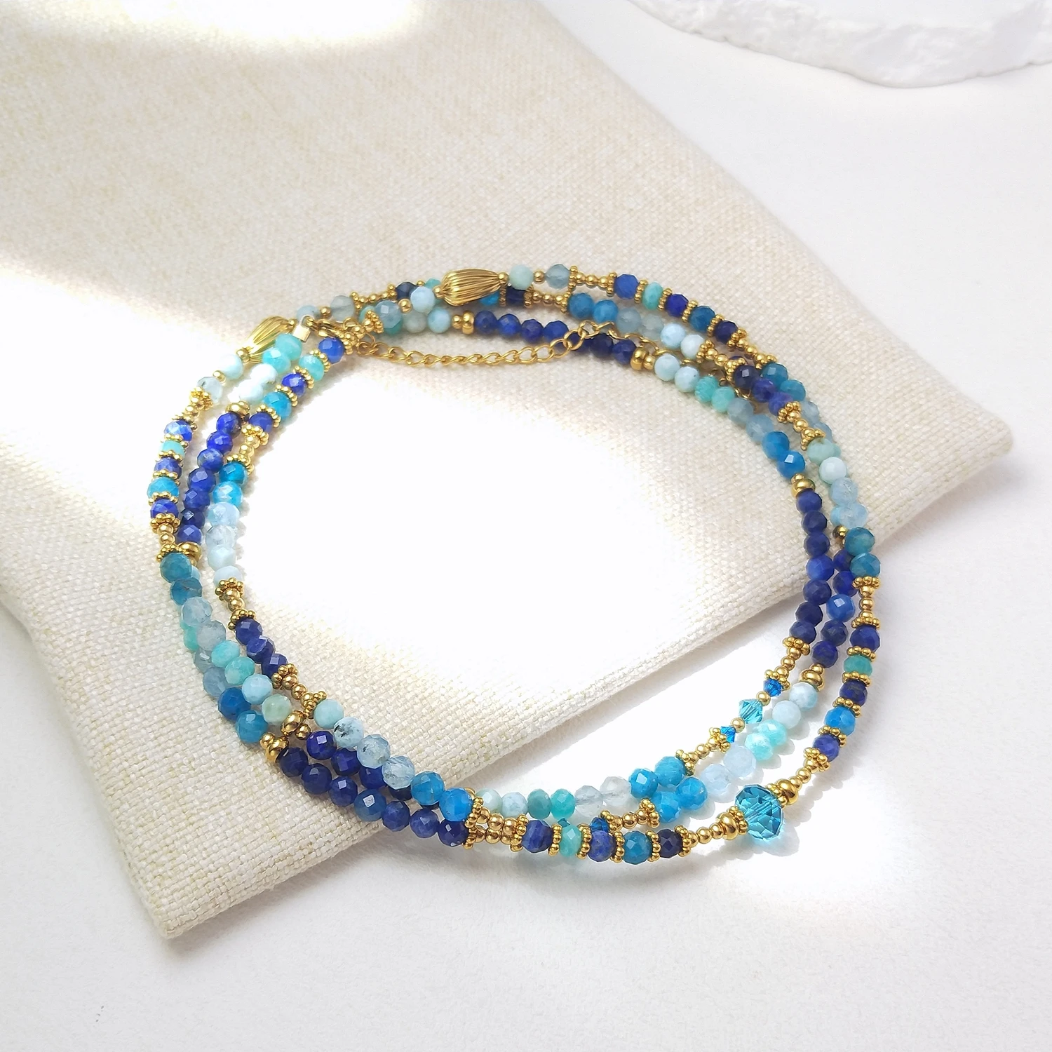 Lii Ji 4mm Lapis Lazuli Apatite Kyanite Amazonite Larimar Sodalite Aquamarine Stainless Steel  Waist Chain 92+10cm
