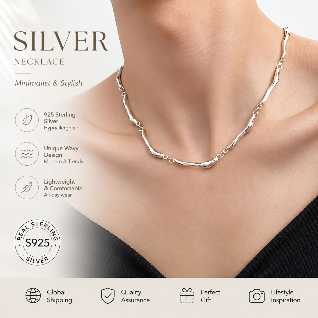 Cold style necklace, light luxury, high-end feeling, collarbone chain, unisex chain, niche design, hip-hop necklace, versatile