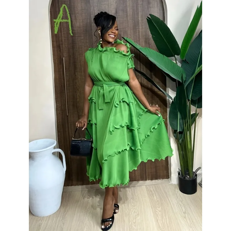 แอฟริกันพรหมไม่สม่ําเสมอชุดผู้หญิงจีบเสื้อผ้า 2025 แฟชั่นสบายๆหลวมชุดราตรีหญิงพลัสขนาดชุดElegant