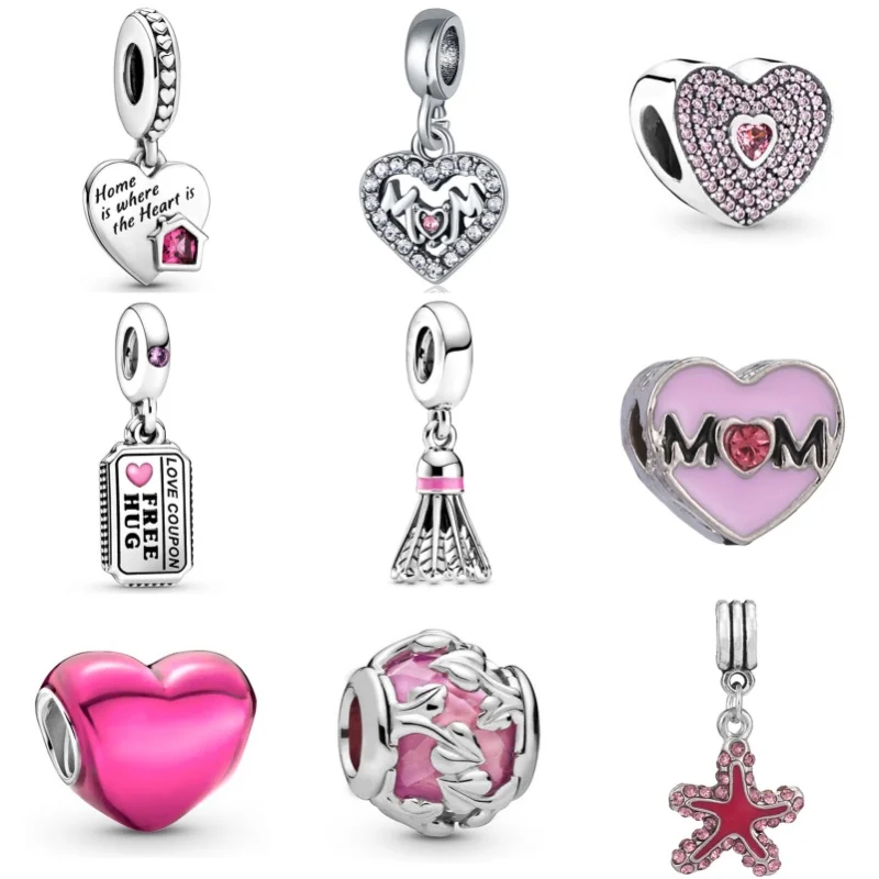 Coração Motocicleta Snake Charm Pendant Beads, Cor-de-rosa, Fit Original Pandora Pulseiras, Colares DIY, Presentes Jóias para Mulheres, Menina