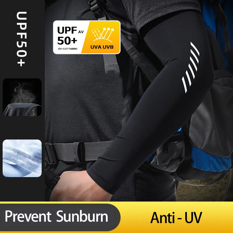 Summer Men Cycling Sleeves Sun Protection Ice Silk Golf Driving Arm Cover Elastic Cool Fishing Hiking Breathable Sports Sleeves