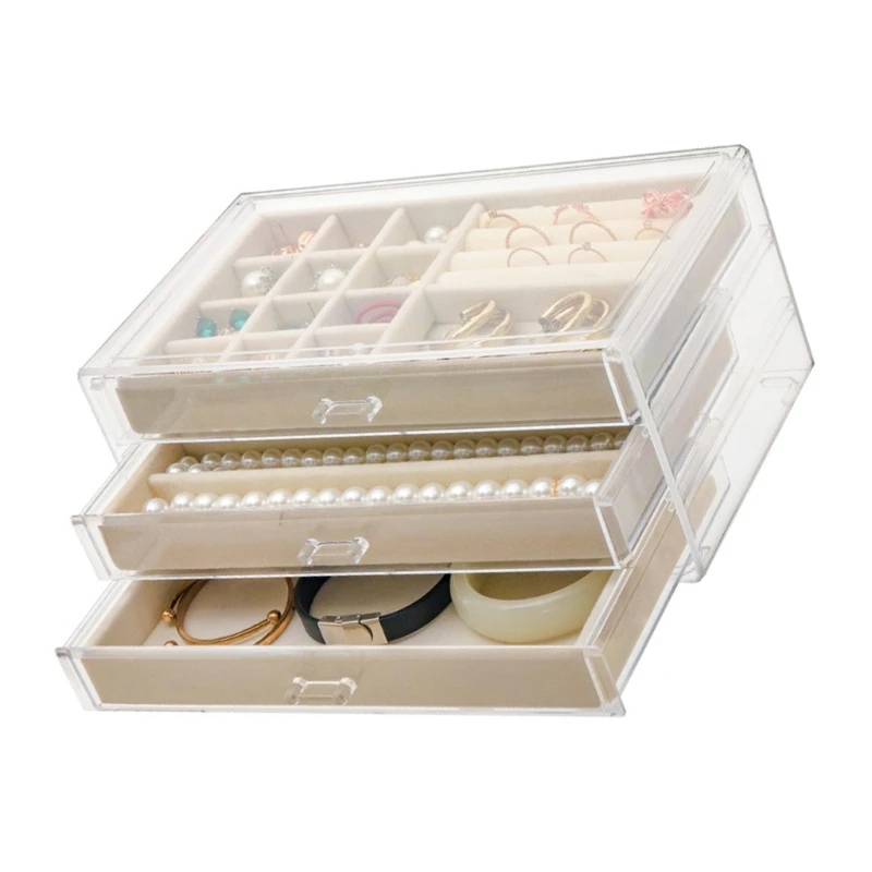 Porte-bijoux en acrylique transparent avec 3 tiroirs, plateau d'exposition d'accessoires, boîte transparente pour organiser