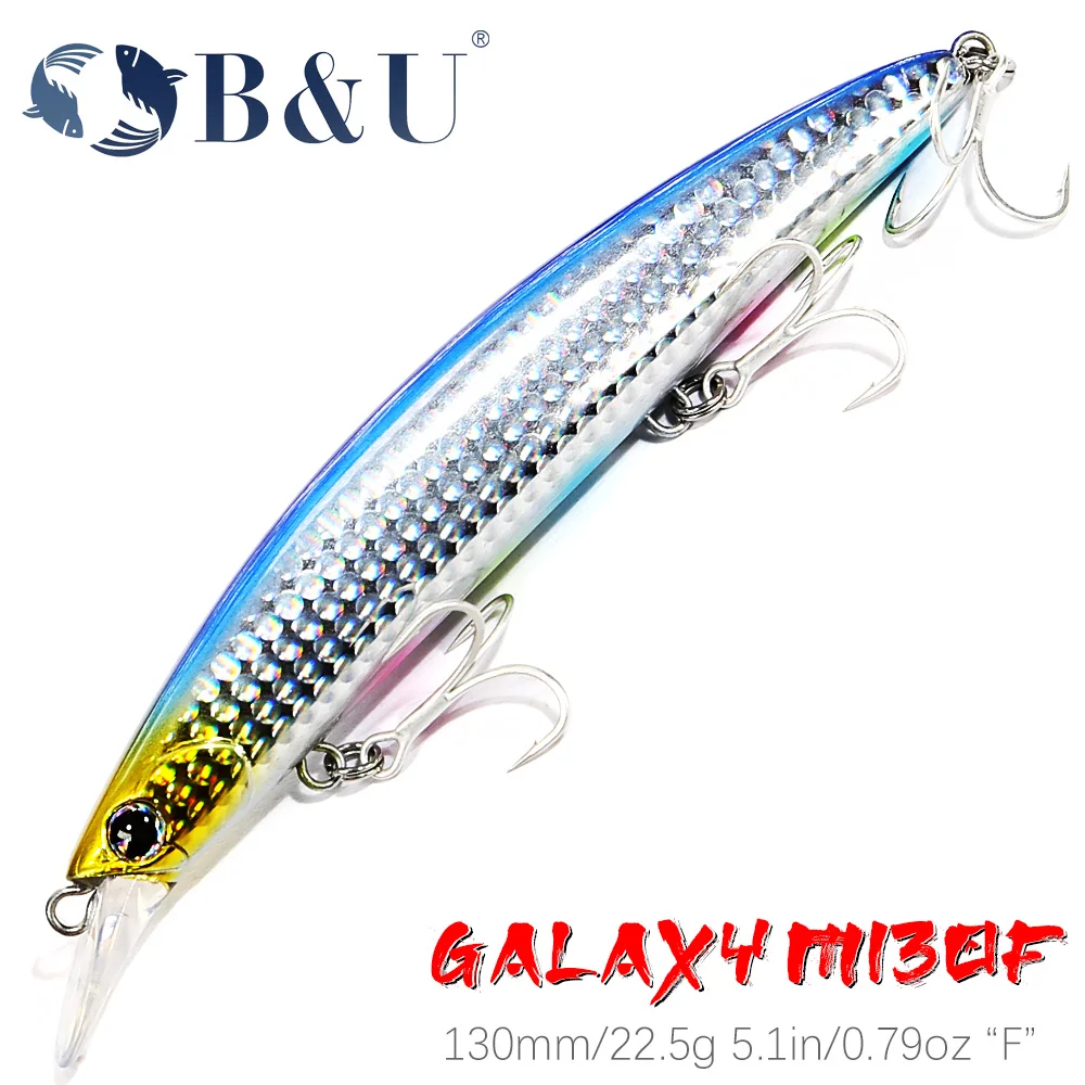 B&U 130mm Floating Minnow Fishing Lures Laser Artificial Bait Saltwater Long Casting Trolling Wobblers Jerkbait Sea Bass