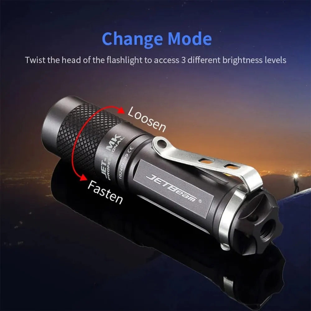 JETBEAM JET-1MK Flashlight 480LM EDC Lantern 130M Beam Distance Torch IPX8 Waterproof High Power Led Flashlights for Hiking Camp