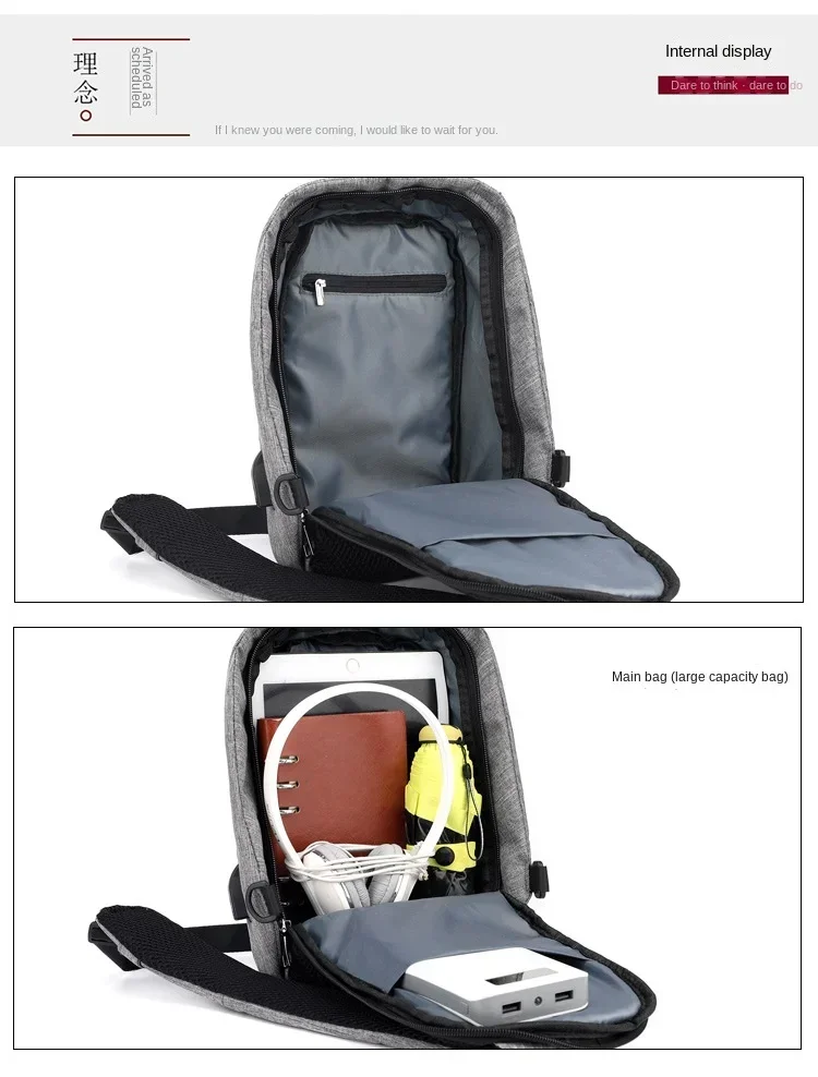 New Waterproof and Wear-resistant USB Multifunctional Charging Large Capacity Anti-theft Chest Bag and Shoulder Bag Sling Bag