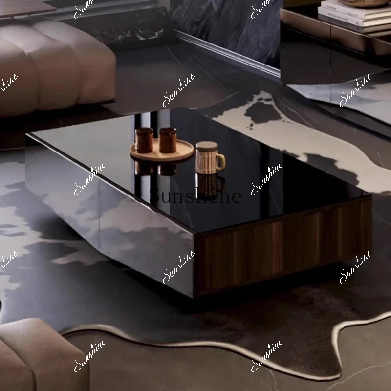 Italian minimalist home living room rectangular light luxury high-end black mirror coffee table  FT