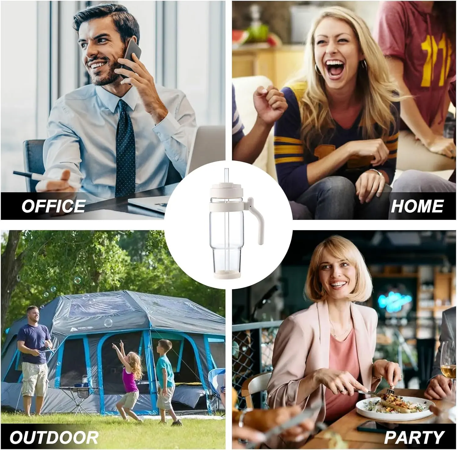 Vaso de vidrio de 32 oz con pajita y tapa, botellas de agua de vidrio con asa, taza de café helado reutilizable, Wat de vidrio de gran capacidad de 1 litro