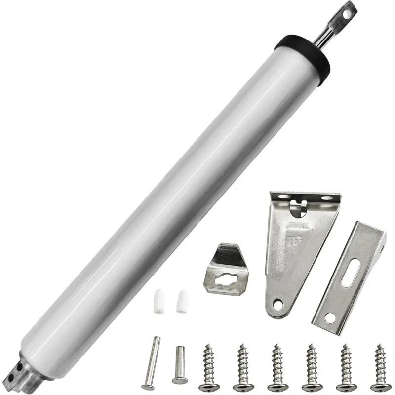 Adjustable pneumatic door closer kit for heavy-duty screen doors with a hold-open function, medium weight, suitable for hotel