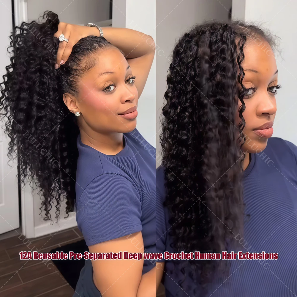 

Глубокие волны, вязанные крючком человеческие волосы, 1 упаковка/60 г, линия перьев, невидимые перья без узлов, многоразовые вязаные крючком волосы для чернокожих женщин, косички для волос