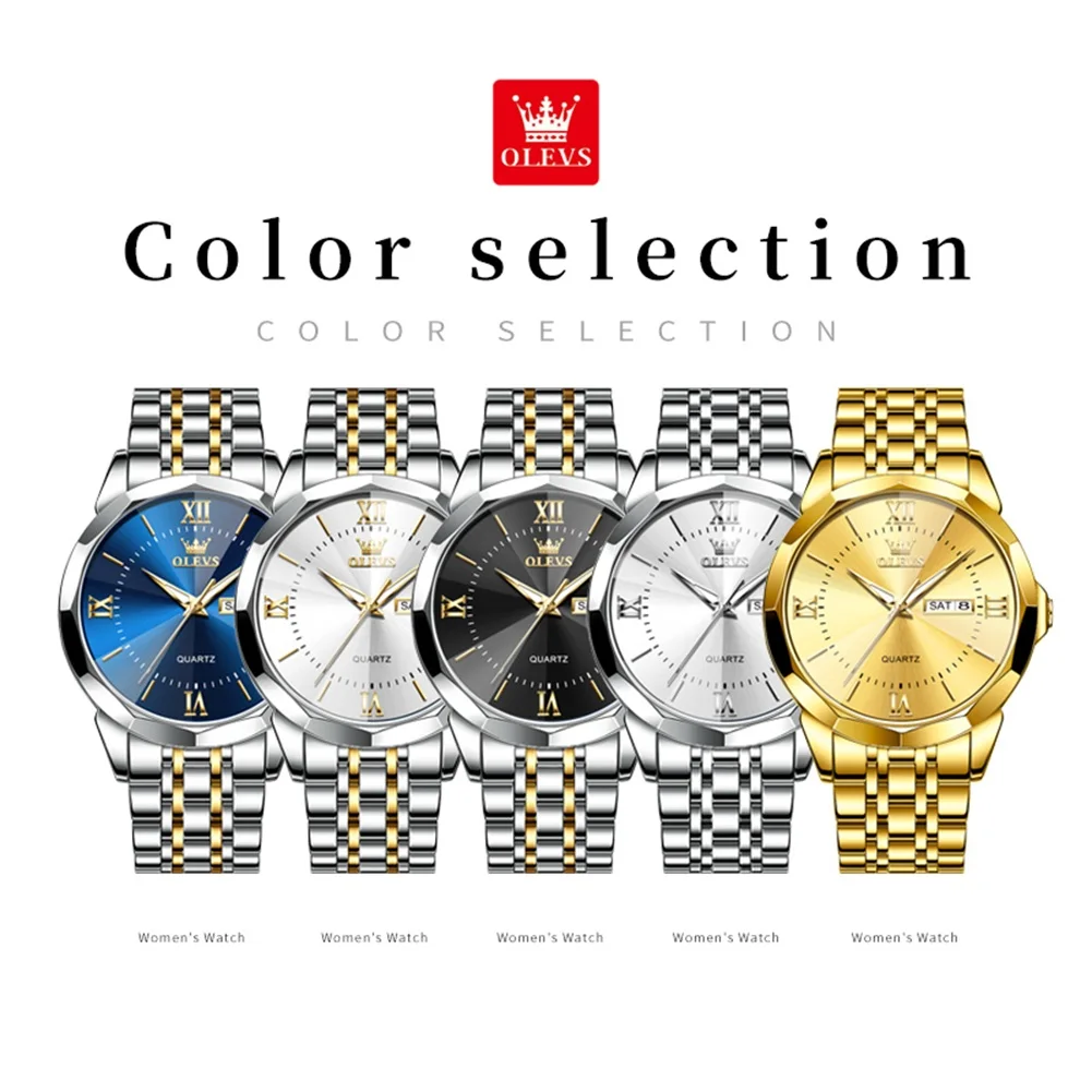 OLEVS 9989 Men\'s Watch Classic Prism Mirror Mirror Waterproof Dual Calendar Fashion Business Watch Luxury Brand Quartz Men Watch