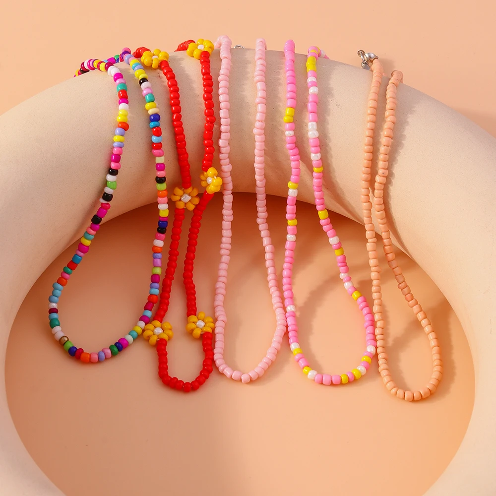 Aihua handgemachte Böhmen bunte Rocailles Perlen Blumen Halskette für Frauen Kinder Freundschaft Halskette ethnische Strand Party Geschenke – Detail 10