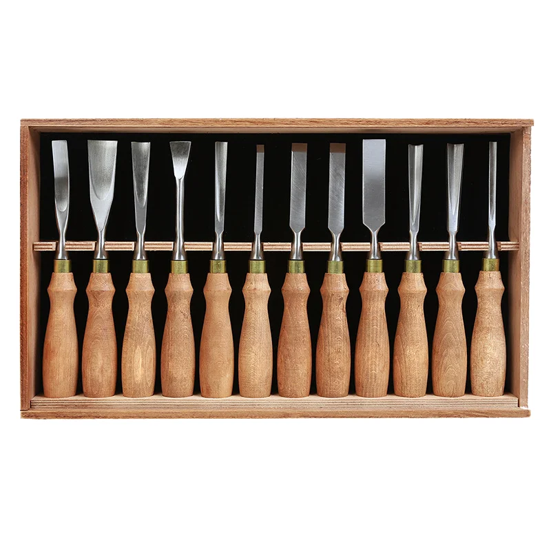 Industrial Woodworking Carving Knife Manual Set With Straight Tip Chisel And Slot-Cutting Knife Chrome-Vanadium Steel