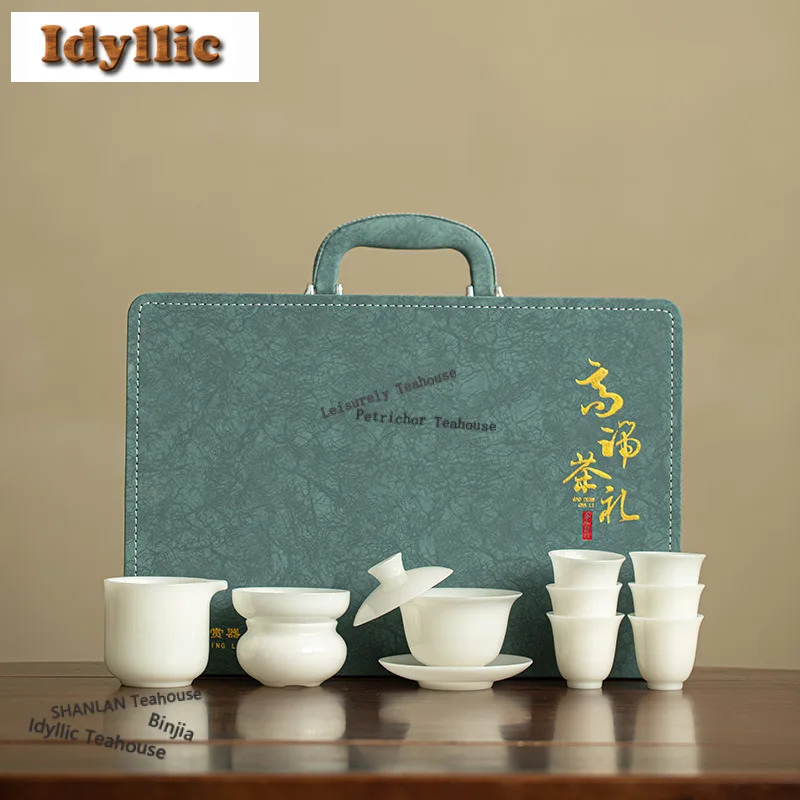 Raw Jade Ice Seed Mutton Fat Jade Tea Set Complete Set Vintage Tea Ceremony Set Teapot And Tea Cup Set Drinkware Ornaments Gift