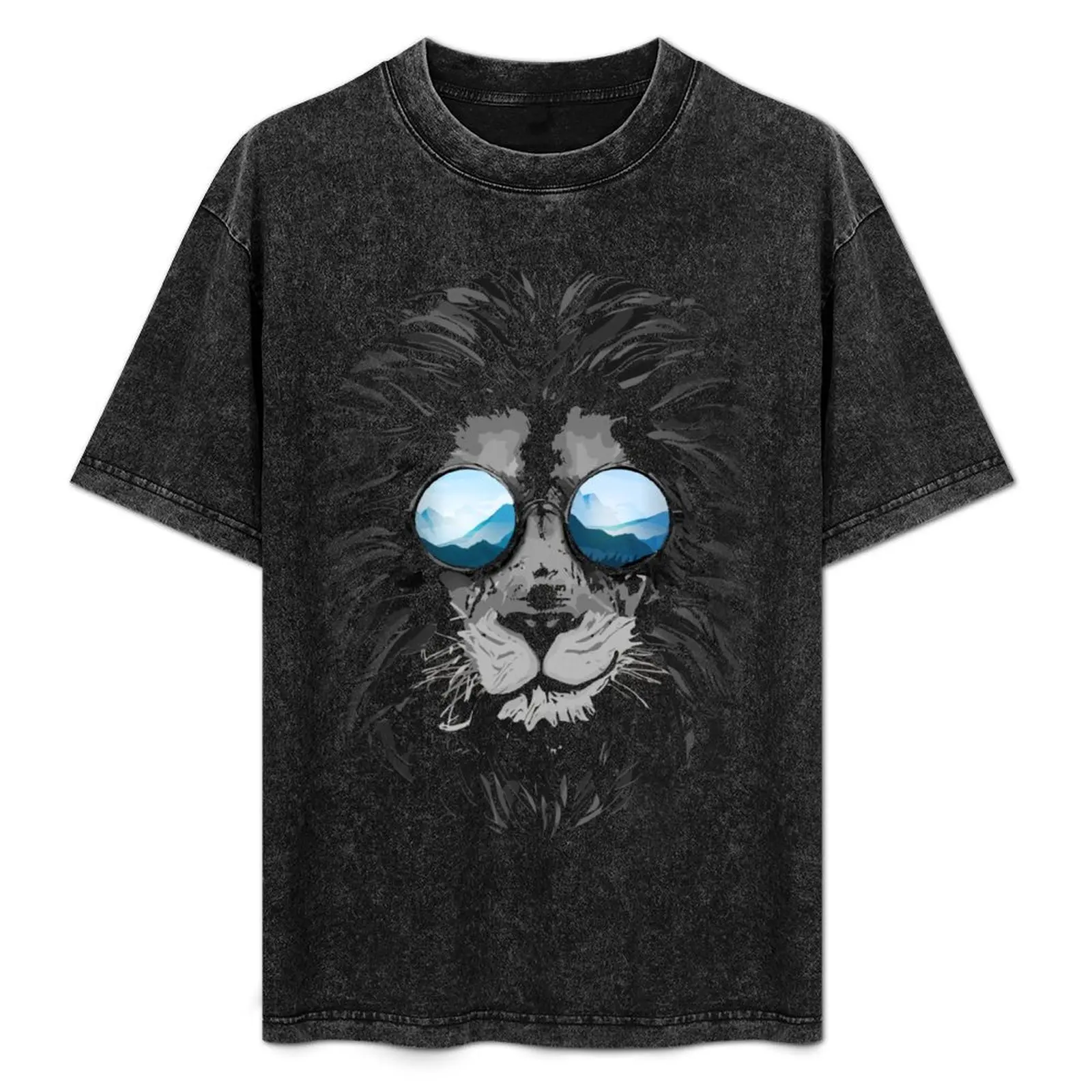 

Lion Sunglasses Mountains Mountain Landscape Cool Wild Cat Africa Style T-Shirt rapper graphic tees mens vintage t shirts