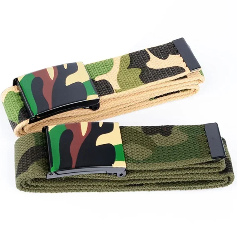 1 Pcs Cotton Canvas Buckle Belt Brand New Graffiti Camouflage Men Boys Unisex Solid Color Webbing