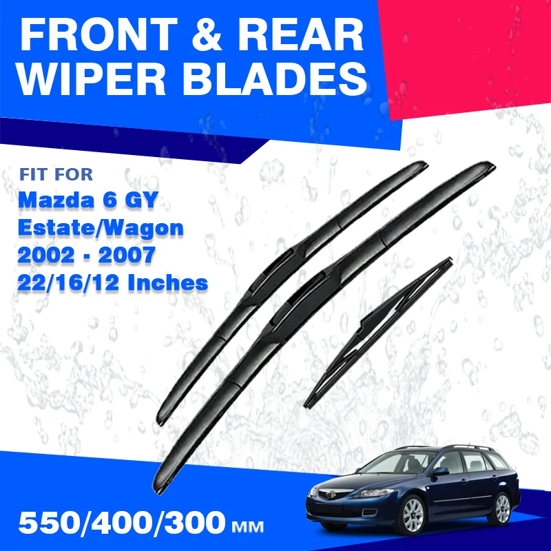 

Для Mazda 6 GY Wagon 2002-2007 передняя и задняя щетка стеклоочистителя, лобовое стекло 22 "18" 12 дюймов, прочные резиновые аксессуары для заправки