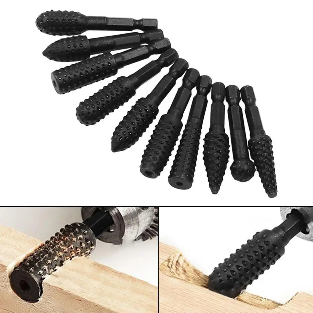 10 Pieces of Woodworking Rotary File Woodworking Drill, Head Rotary File, (1/4