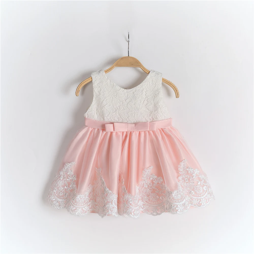 Hot selling New Style Newborns Dresses Lace Baby Dress For 1 year girl baby birthday dress Toddler Ball Gown With Bow wholesale