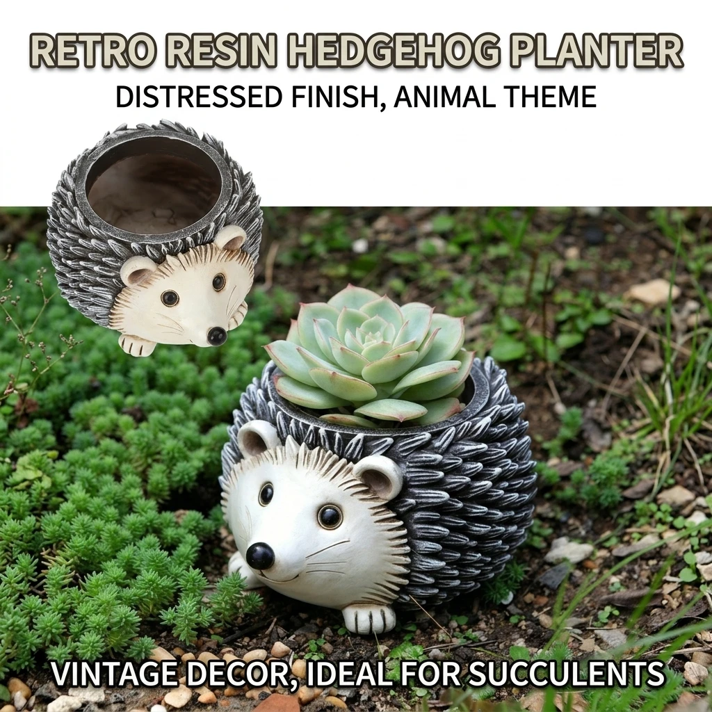 Vintage Hedgehog Planter Pot for Garden Lovers Retro Resin Animal Flowerpot Outdoor Patio Desktop Decor Durable