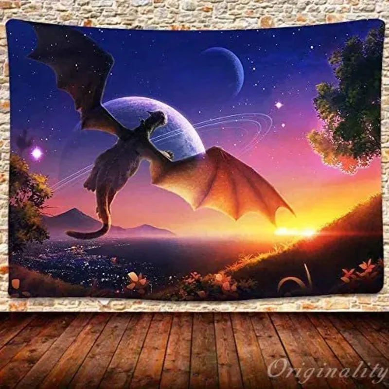 Fantasy starry sky planet flying dragon tapestry bedroom living house decoration