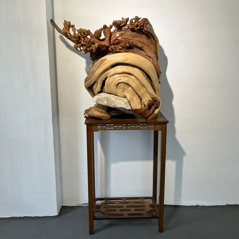 Flowers bloom rich solid wood carving natural shape length 65 width 25 height 60