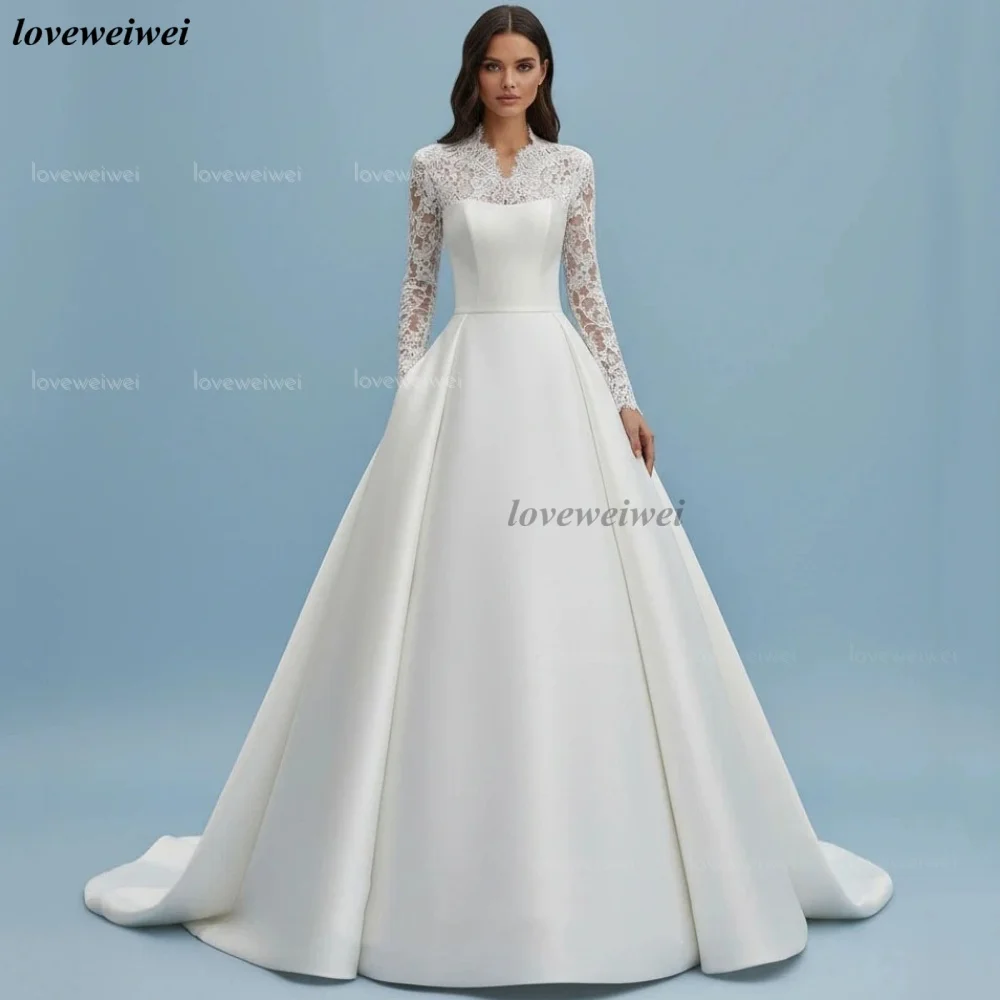 Customized Elegant Wedding Dresses A Line Long Sleeve Lace Bridal Ball Gowns Classic Bride Dress Luxury vestido de novia