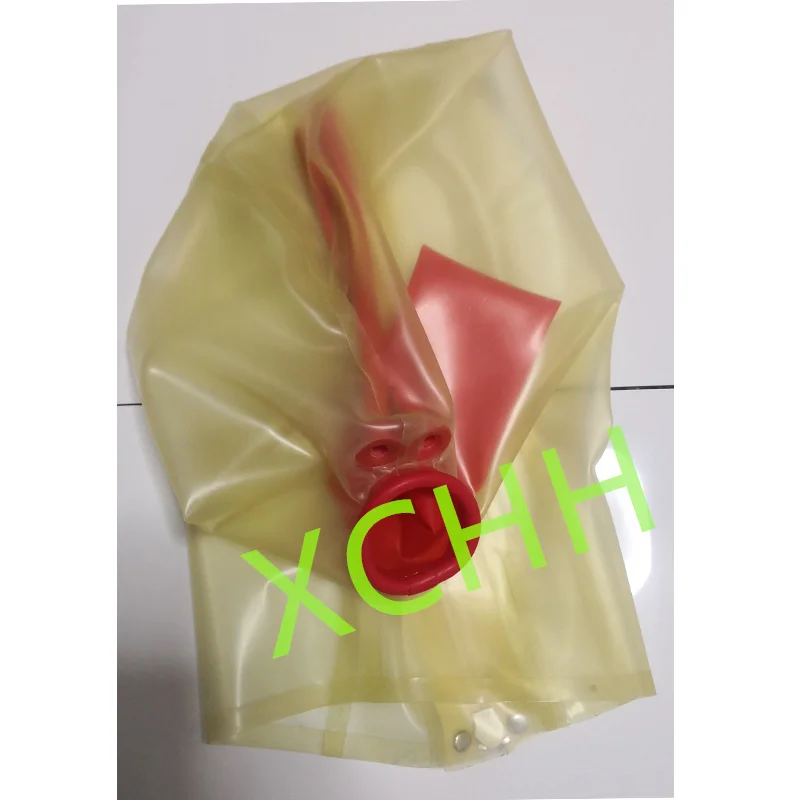 

Handmade Latex Hood Rubber Mask Transparent with Sheath Nose Tube Back Zip Sexy Fetish Customize Halloween Cosplay Costumes
