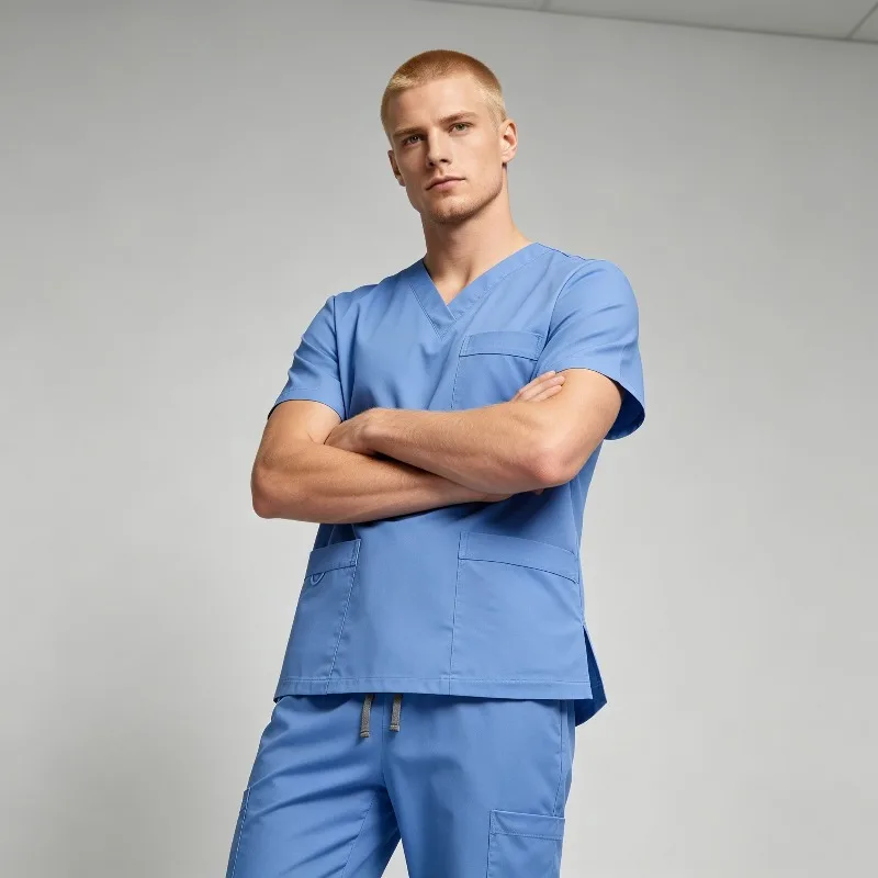 Men's Multifunctional V-neck Frosted Workwear Practical Workwear Frosted Set for Nurses Doctors Veterinarians and Beauticians