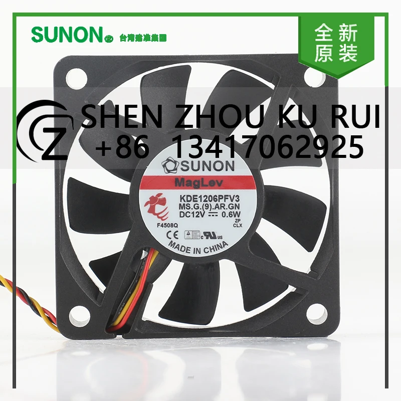 

New Sunon 5V 24V 48V DC 12V 0.6W AC EC 6010 60X60X10MM 6CM ultra-thin magnetic suspension silent 3-wire KDE1206PFV3 cooling fan